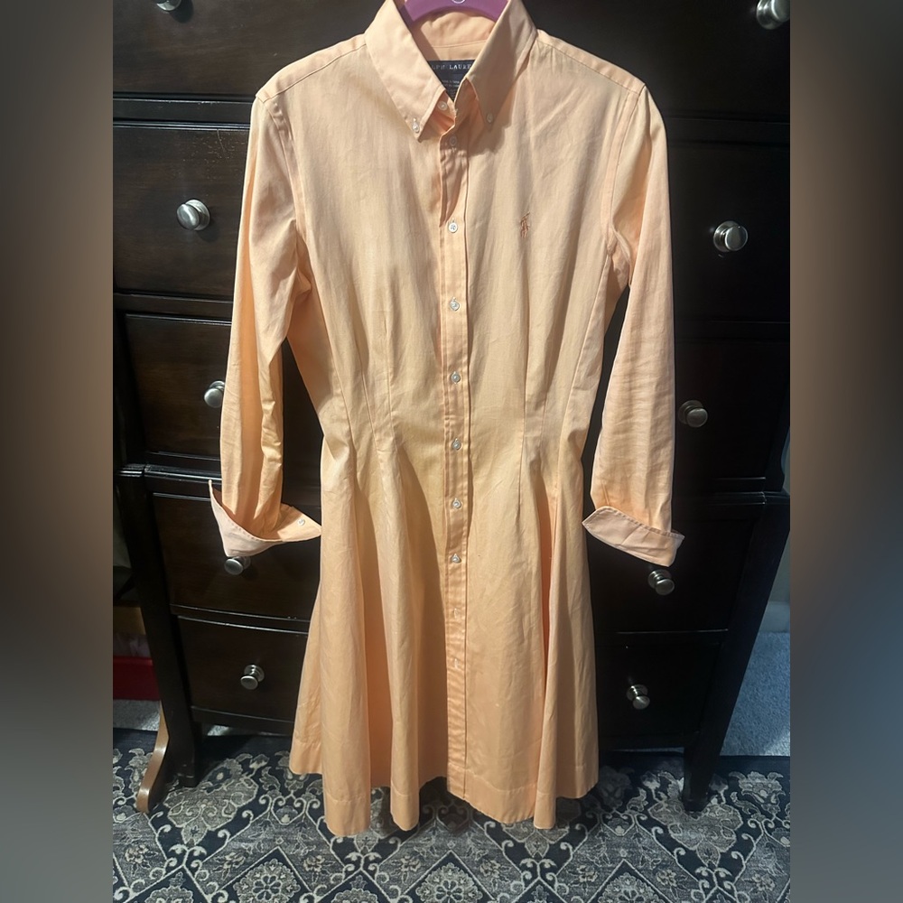 Ralph Lauren Orange Buttoned Peplum Dress